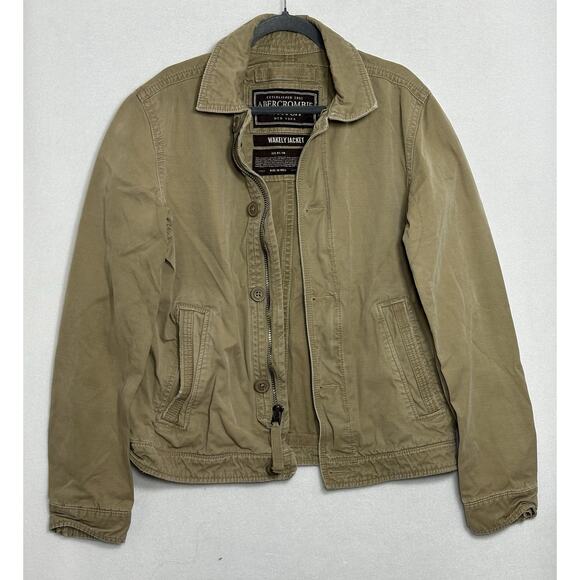 Abercrombie & Fitch Jacket Mens Medium Khaki Wakely Utility Button Up Preppy Y2K - Picture 2 of 11